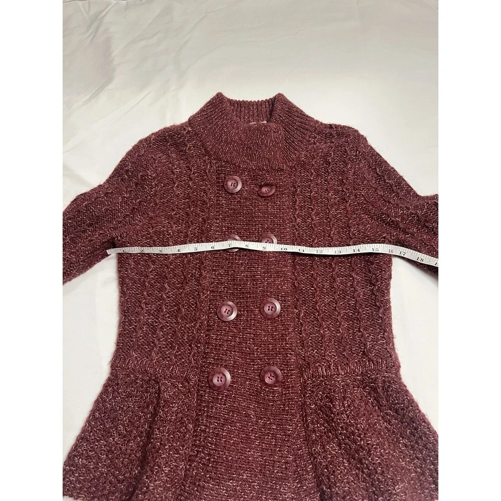 Caslon Alpaca Chunky Knit Peplum Sweater Womens 5 Bell Sleeve Mock Neck Burgundy - Picture 14 of 16